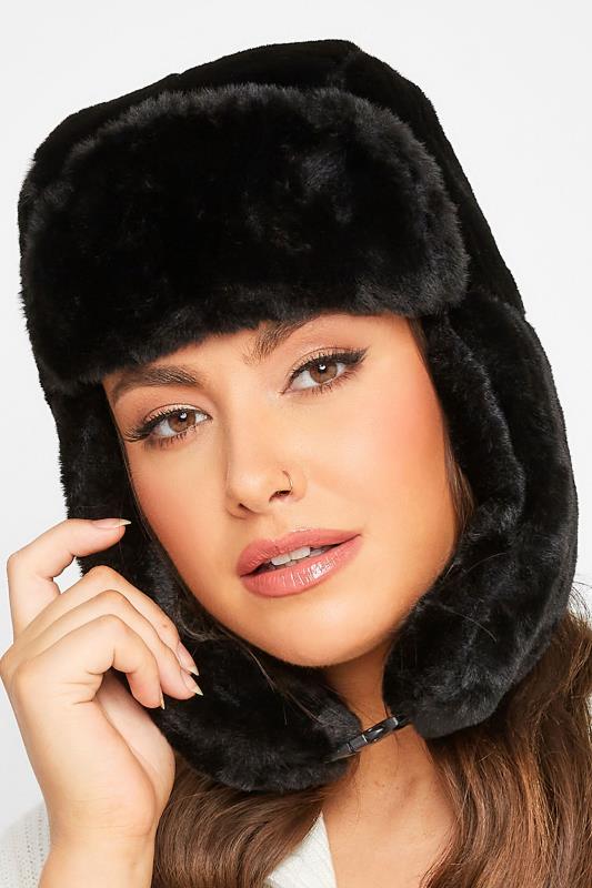 Black Faux Fur Trapper Hat | Yours Clothing 2