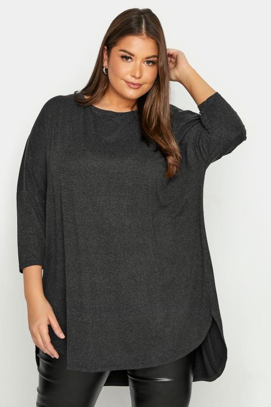 Plus Size Curve Charcoal Grey Batwing Top | Yours Clothing 1