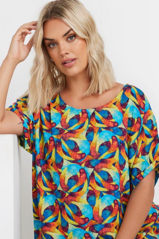 YOURS Plus Size Blue & Red Abstract Print Tunic Dress | Yours Clothing 4