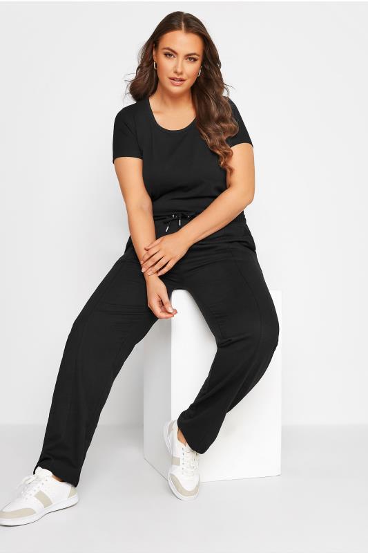 Plus Size Black Front Seam Straight Leg Joggers | Yours Clothing 3