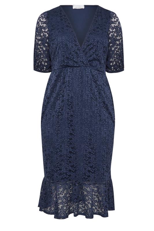 YOURS LONDON Plus Size Navy Blue Lace Wrap Dress | Yours Clothing  6