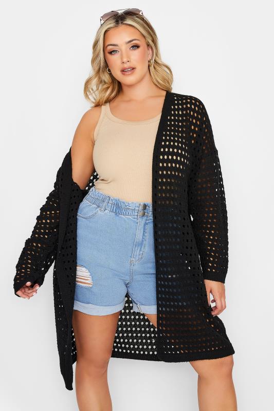  Grande Taille YOURS Curve Black Crochet Cardigan
