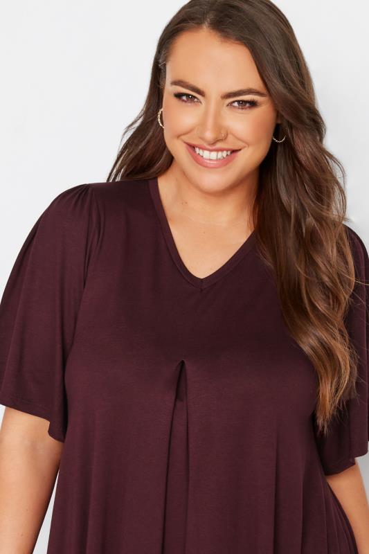 Plus Size Berry Red Pleat Angel Sleeve Swing Top | Yours Clothing 4