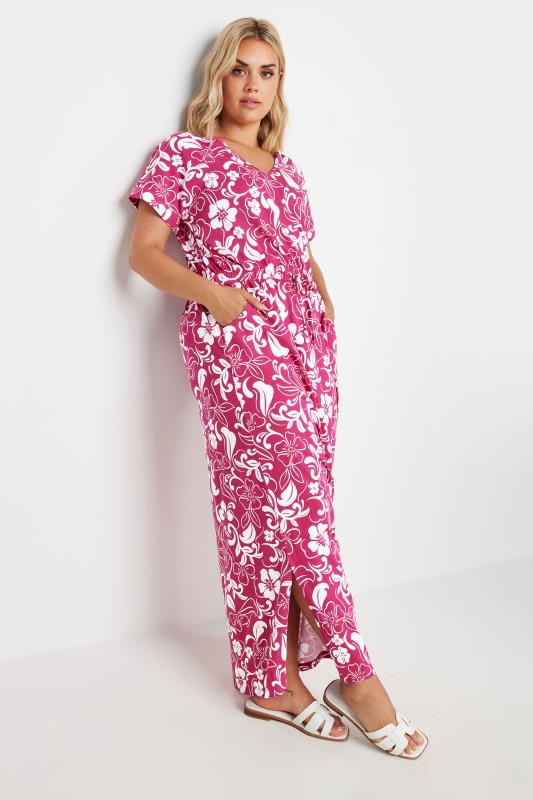 YOURS Plus Size Pink Floral Print Tie Waist Maxi Dress | Yours Clothing 1