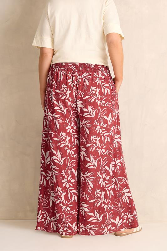 EVANS Plus Size Orange Leaf Print Shirred Waist Trousers | Evans 4