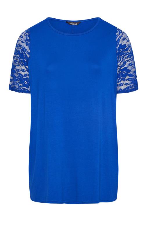 LIMITED COLLECTION Curve Cobalt Blue Lace Sleeve T-Shirt_X.jpg