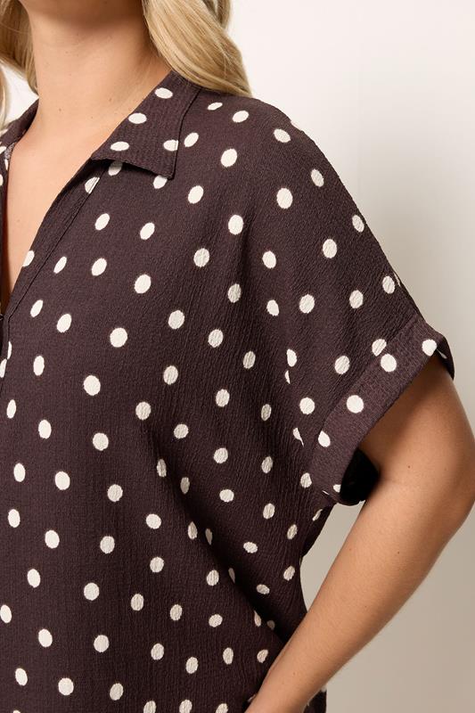 YOURS Plus Size Chocolate Brown Polka Dot Shirt | Yours Clothing 4