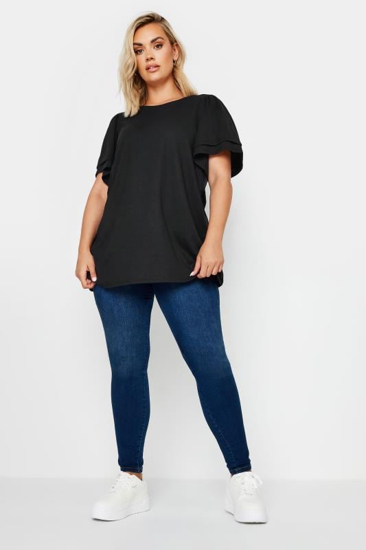 YOURS Plus Size Black Double Angel Sleeve T-Shirt | Yours Clothing  2