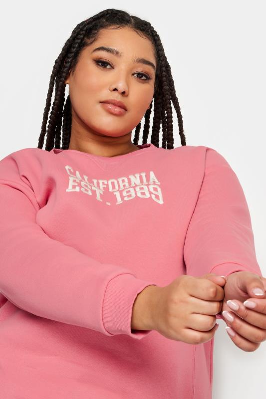 YOURS Plus Size Pink 'California' Embroidered Slogan Sweatshirt | Yours Clothing 4