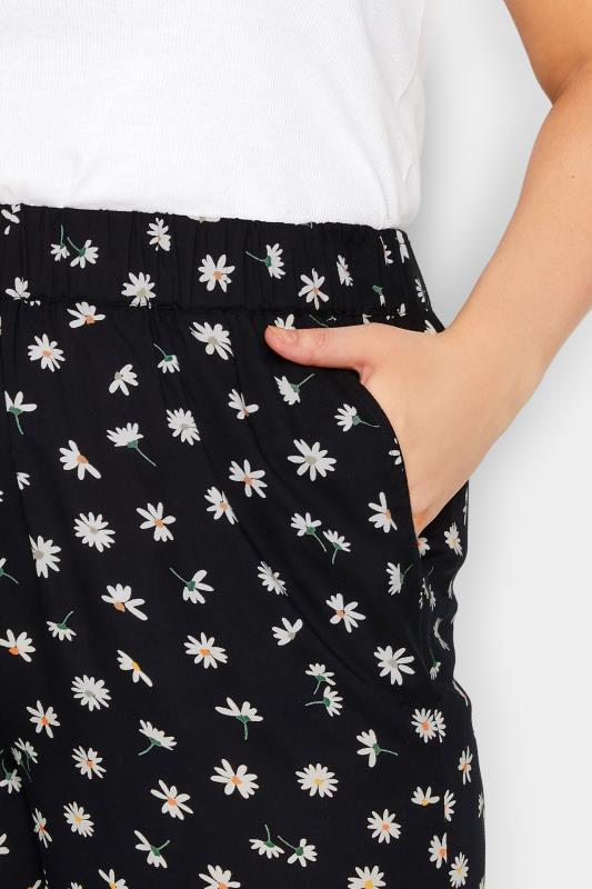 YOURS Plus Size Black Floral Daisy Print Wide Leg Trousers | Yours Clothing 3