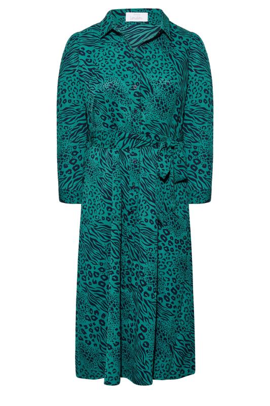 YOURS LONDON Plus Size Green Animal Print Shirt Dress | Yours Clothing 6