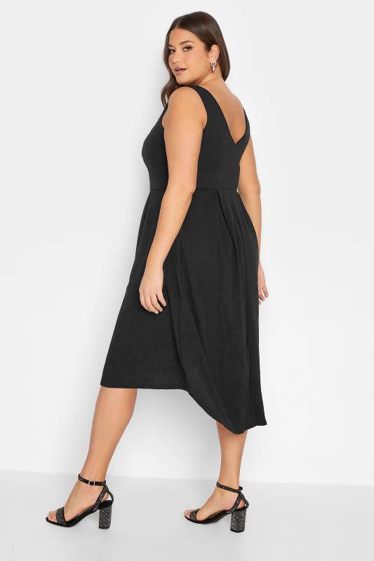 YOURS LONDON Plus Size Black High Low Pleated Midi Dress | Yours Clothing 3