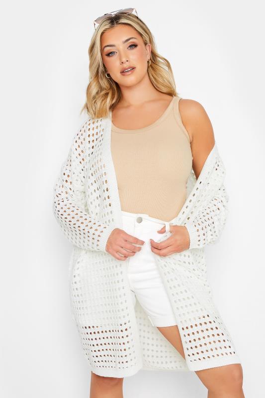 Plus Size  YOURS Curve White Crochet Cardigan