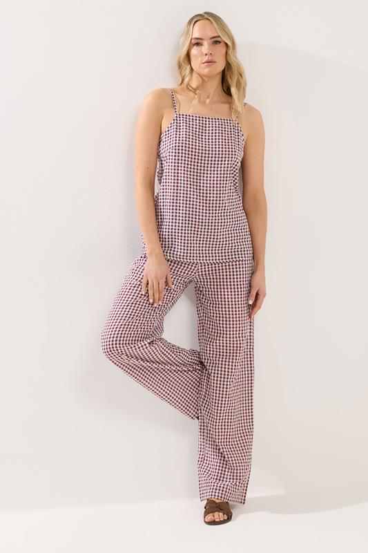LTS Tall Women's Set Burgundy Red Gingham Cotton Vest Top & Trousers | Long Tall Sally 1