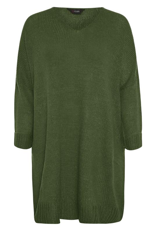 Plus Size Curve Khaki Green Drop Sleeve Knitted Jumper Dress | Yours Clothing 6