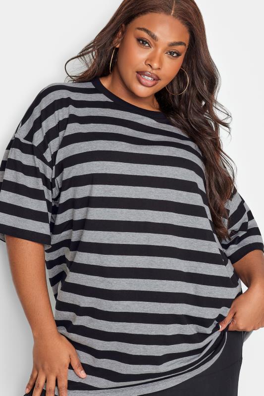 YOURS Plus Size 2 PACK Grey & Grey Stripe Oversized Boxy T-Shirt | Yours Clothing 5