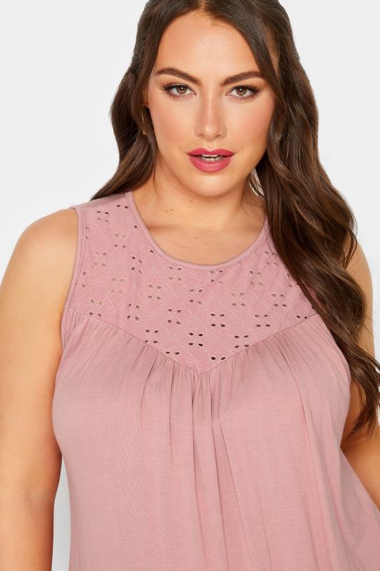 LIMITED COLLECTION Plus Size Pink Broderie Anglaise Insert Vest Top | Yours Clothing 4