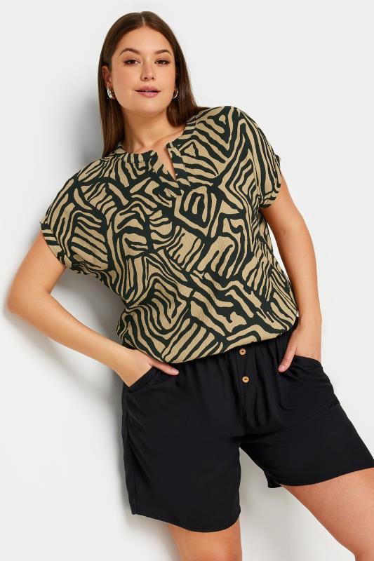 YOURS Plus Size Brown Abstract Print Textured Notch Neck Top | Yours Clothing 4