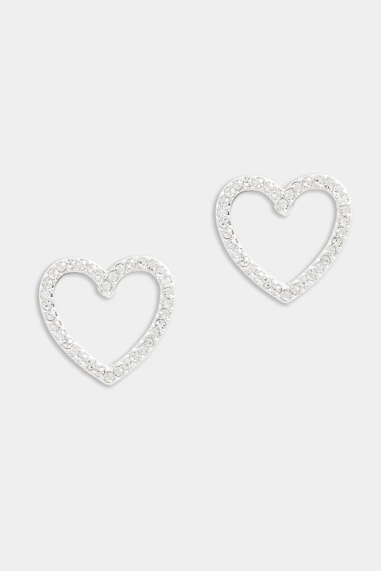 Silver Heart Diamante Earrings | Yours Clothing 2