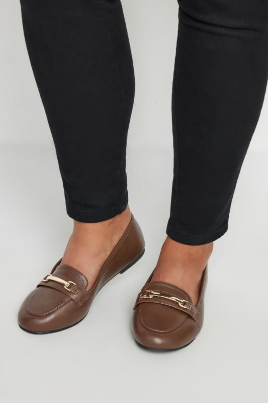 Brown Faux Leather Loafers In Extra Wide EEE Fit | Yours Clothing  1