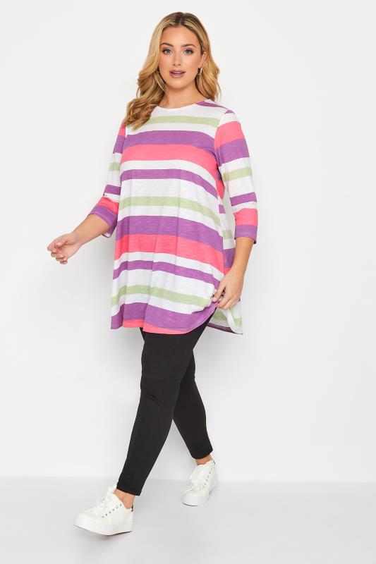 YOURS Plus Size White & Pink Stripe T-Shirt | Yours Clothing 2