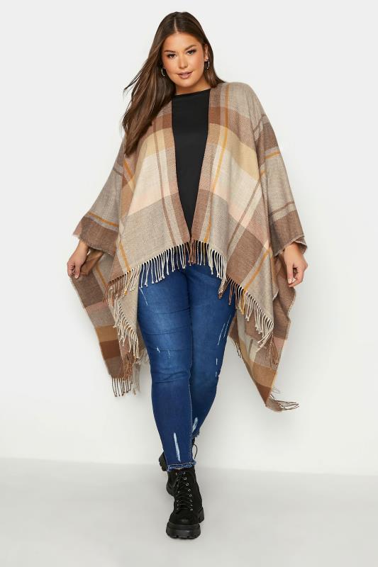  Grande Taille Natural Check Knitted Wrap Shawl