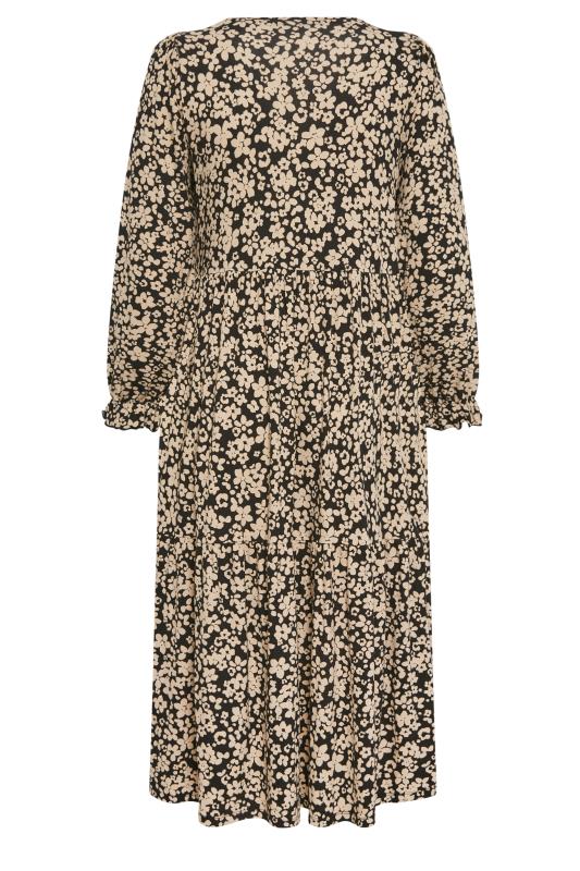 YOURS Plus Size Beige Brown Floral Print Tiered Midaxi Dress | Yours Clothing 7