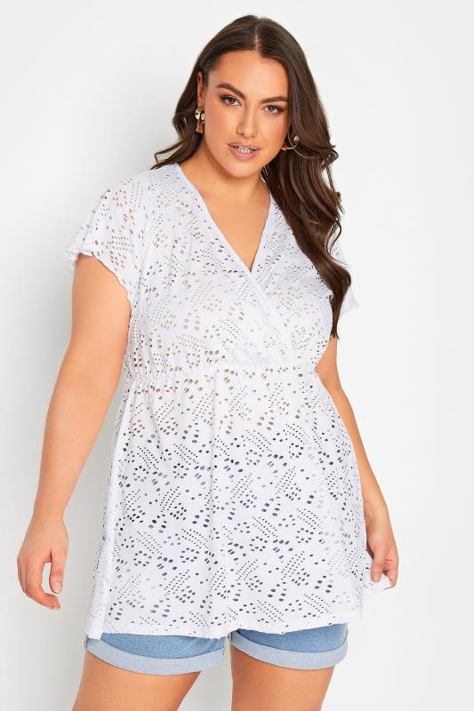  Grande Taille YOURS Curve White Broderie Wrap Top