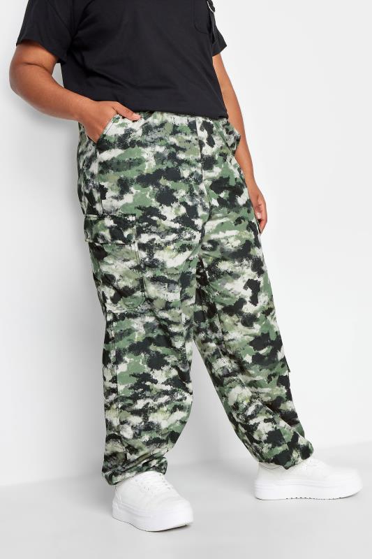 LIMITED COLLECTION Plus Size Green Smudged Camo Print Cargo Trousers | Yours Clothing 2