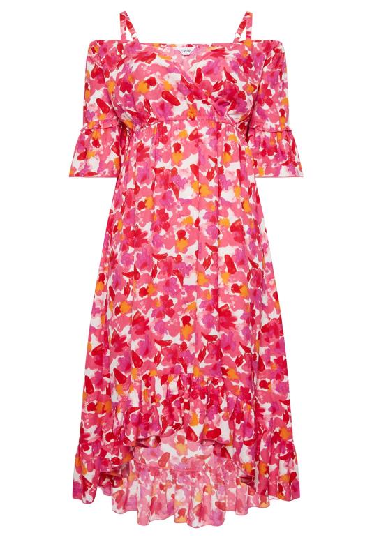 YOURS Plus Size Pink Floral Cold Shoulder Midaxi Dress | Yours Clothing 6
