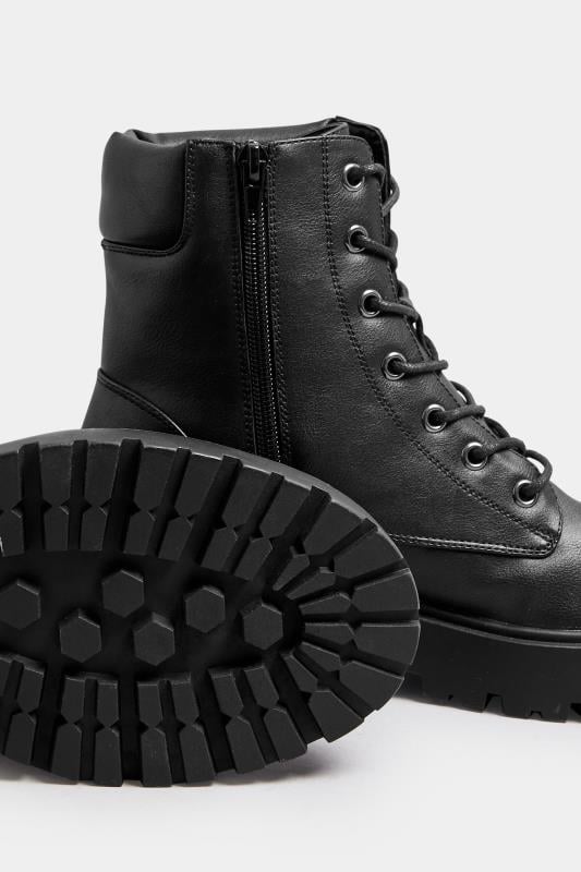 Black Chunky Lace Up Boots In Wide E Fit | Yours Clothing  5