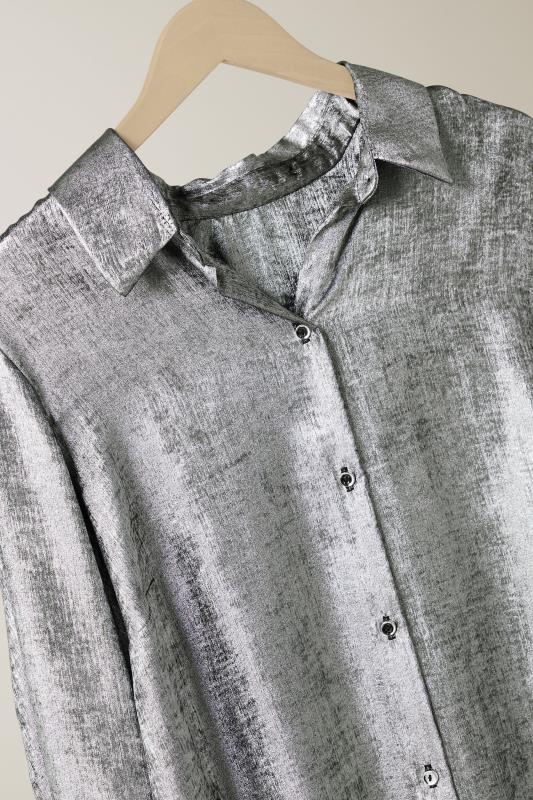 EVANS Plus Size Silver Metallic Long Sleeve Shirt | Evans  7