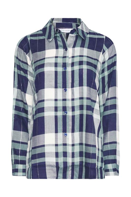 Petite Green & Navy Blue Check Print Boyfriend Shirt | PixieGirl 6
