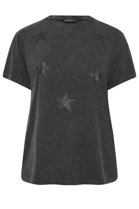 YOURS Plus Size Grey Acid Wash Star Print T-Shirt | Yours Clothing 6