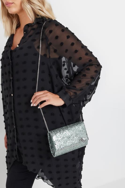 Silver Sequin Embellished Clutch Bag | Yours Clothing 2