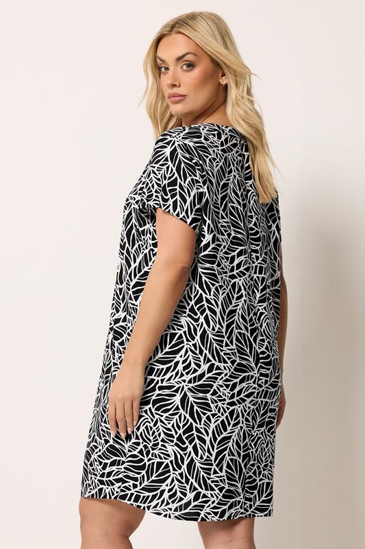 YOURS Plus Size Black Abstract Leaf Pleat Front Dress | Yours Clothing 2