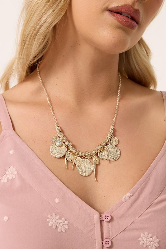 Gold Tone Mixed Charm Necklace | Yours Clothing 1