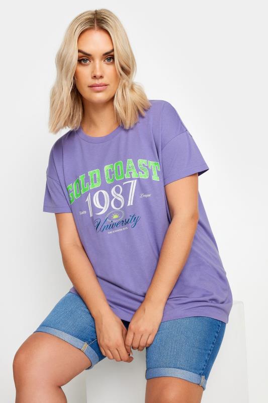 Plus Size  YOURS Curve Purple 'Gold Coast' Slogan T-Shirt