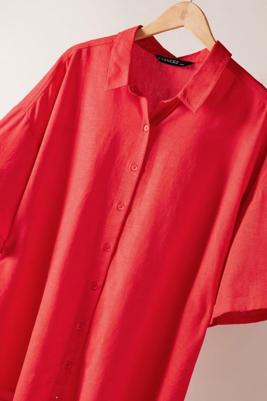 EVANS Plus Size Red Linen Shirt  | Yours Clothing 8
