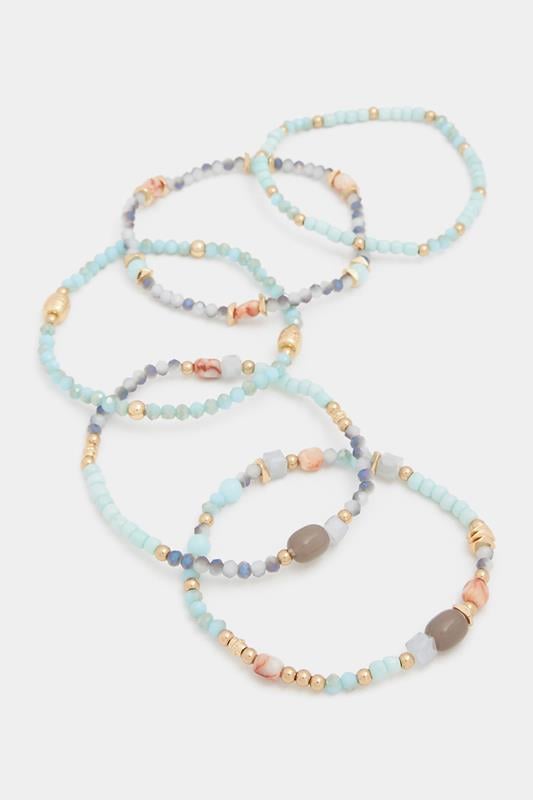  YOURSET 5 PACK Gold Tone Beaded Stretch Bracelet Set