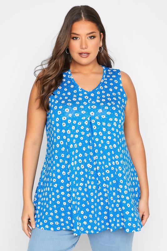 Plus Size Aqua Blue Daisy Swing Vest Top | Yours Clothing 1