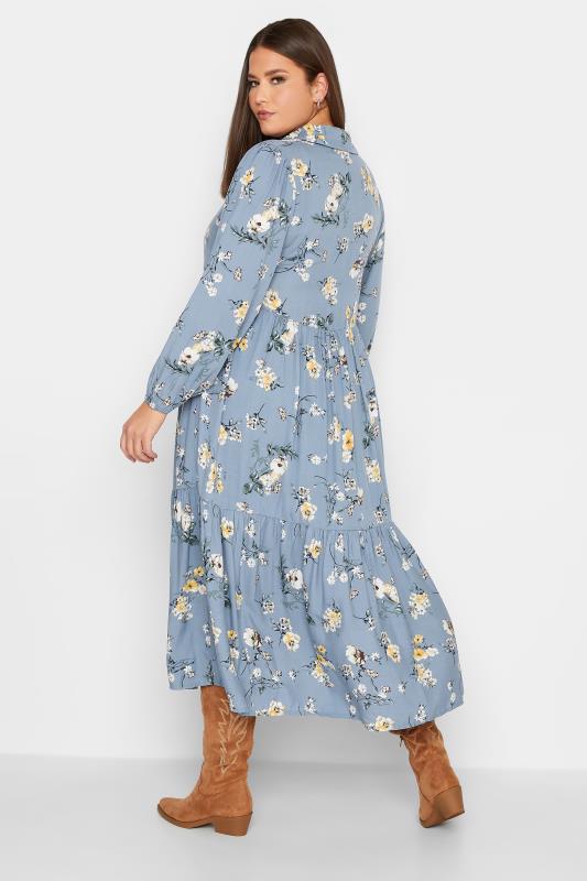 YOURS Plus Size Blue Floral Tiered Shirt Dress | Yours Clothing 3