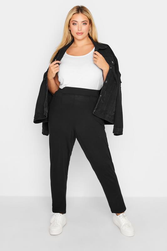 Plus Size Black Double Pleat Jersey Stretch Joggers | Yours Clothing 2