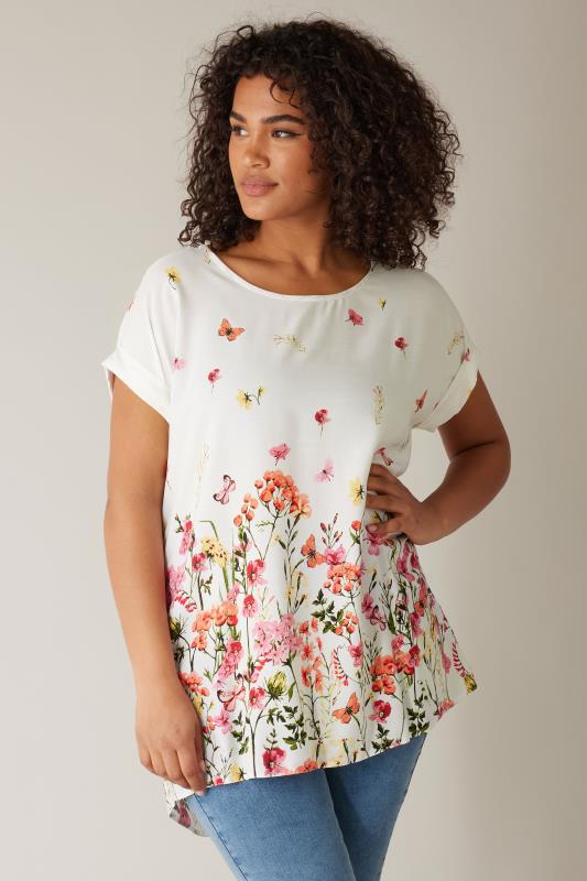 EVANS Plus Size White Floral Print Blouse | Evans 1