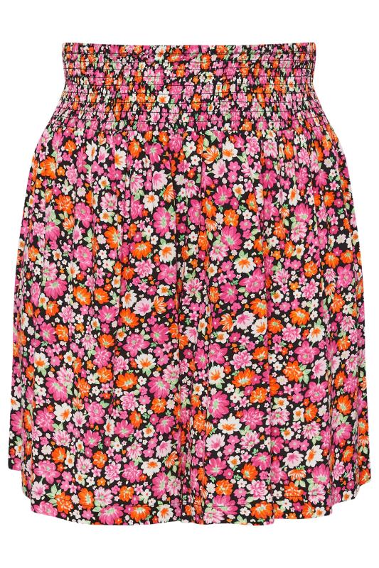 YOURS Plus Size Pink Ditsy Floral Print Shirred Shorts | Yours Clothing 4