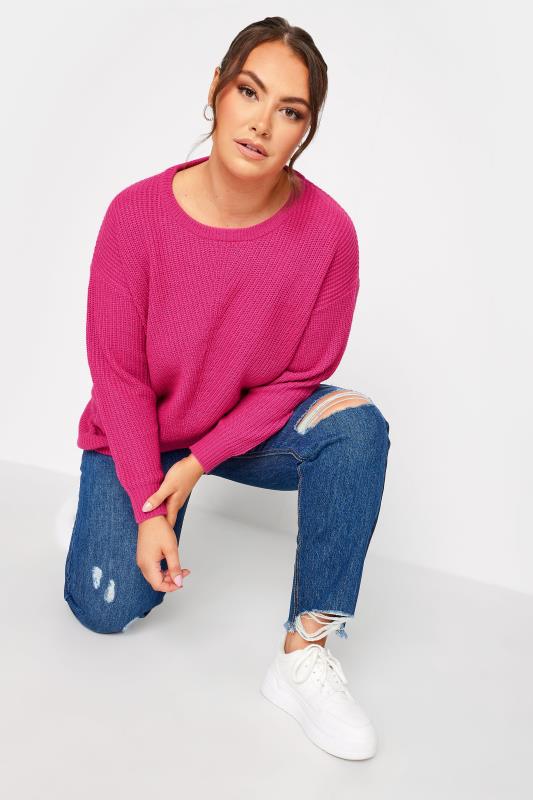  Grande Taille YOURS Curve Hot Pink Essential Knitted Jumper