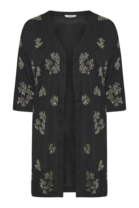 LUXE Plus Size Black Hand Embellished Kimono | Yours Clothing 5