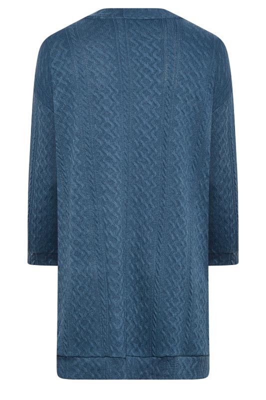 YOURS LUXURY Plus Size Blue Soft Touch Cable Knit Cardigan | Yours Clothing 8