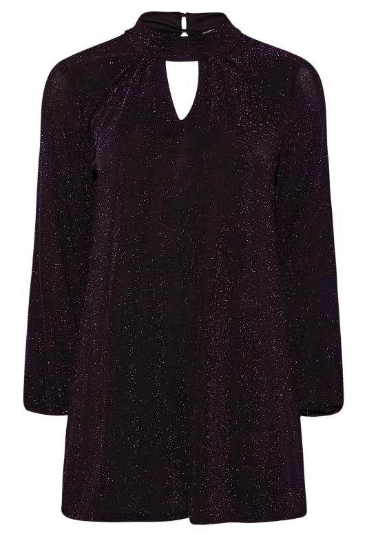 YOURS LONDON Plus Size Black & Purple Glitter Cut Out Swing Top | Yours Clothing 6