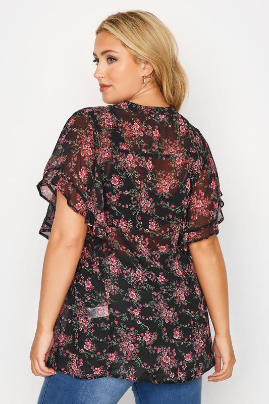 Plus Size Black Floral Short Frill Sleeve Shirt | Yours Clothing 4